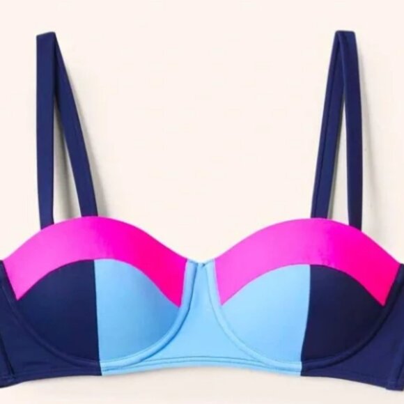Boden Portofino Bikini Top Size 36A Blue Pink Balconet Swimsuit - Picture 1 of 5